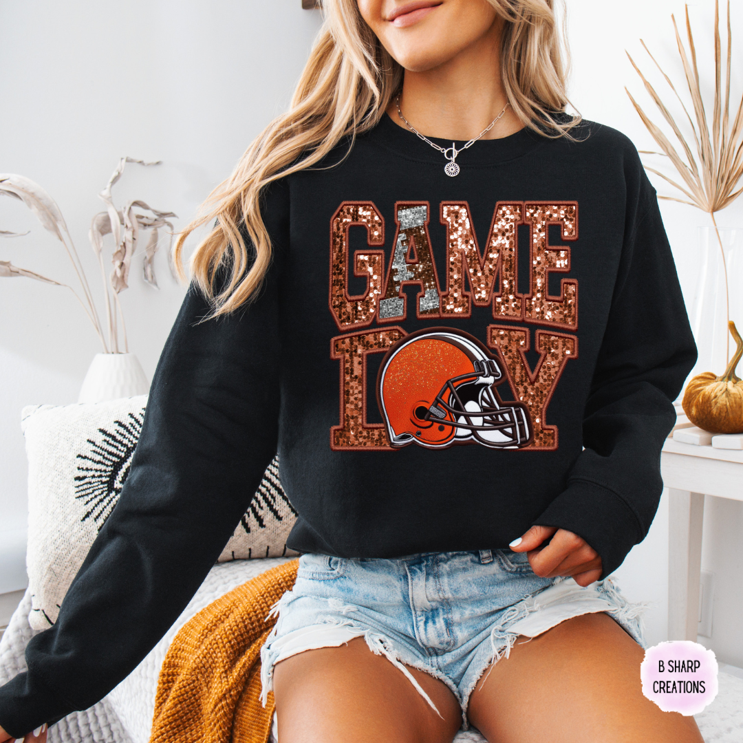 Browns Game Day Faux Sequins Sweatshirt